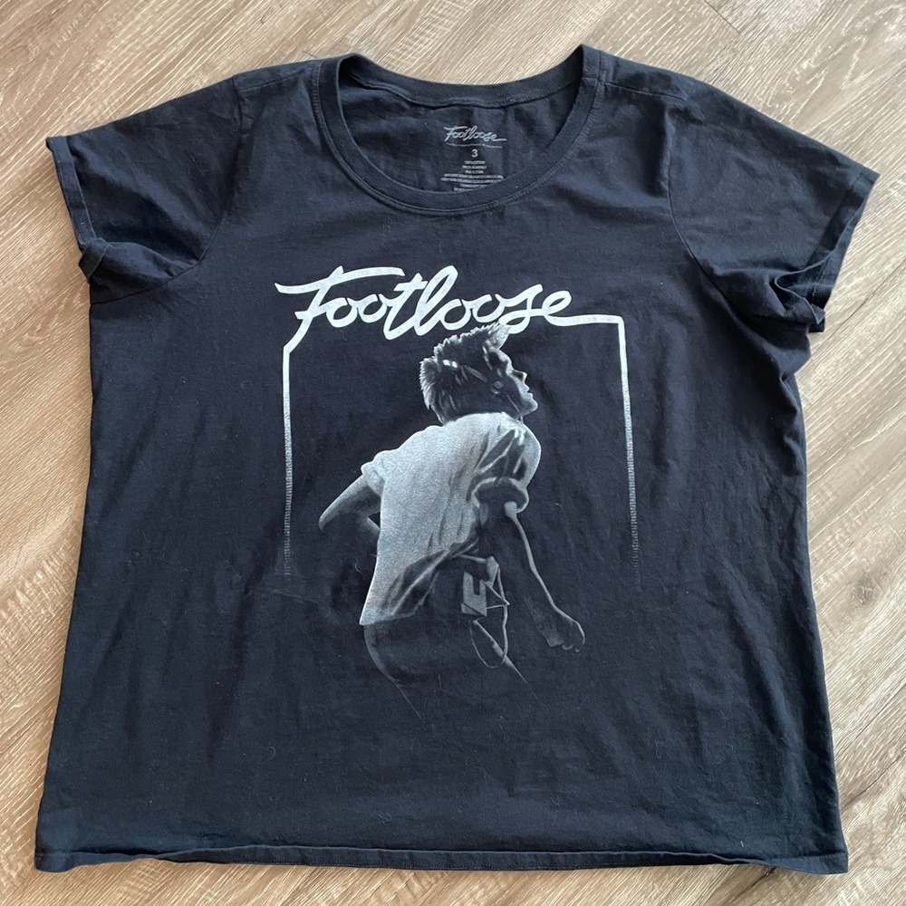 Footloose T-Shirt Womens Size 3 Black Cotton Movie Graphic Kevin Bacon 80s Fit